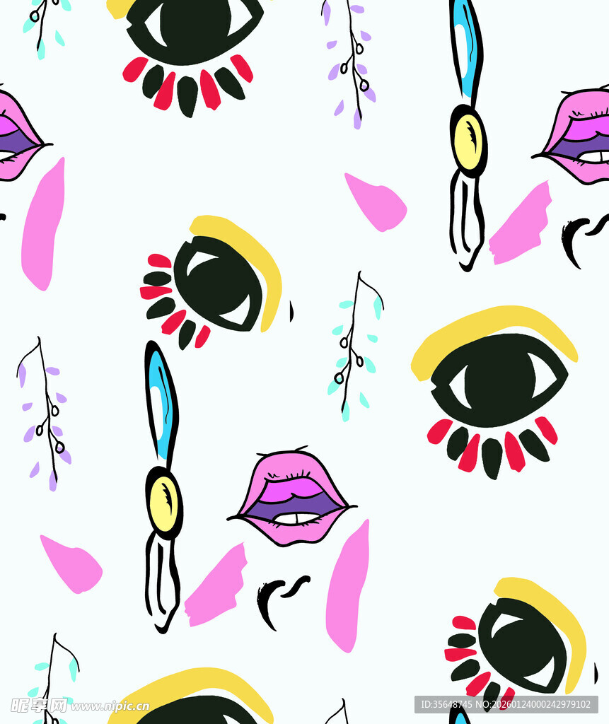多彩眼唇图案无缝背景