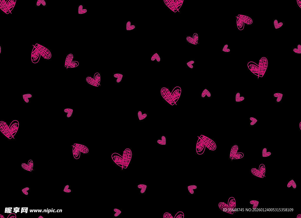 黑色背景上的粉色心形图案