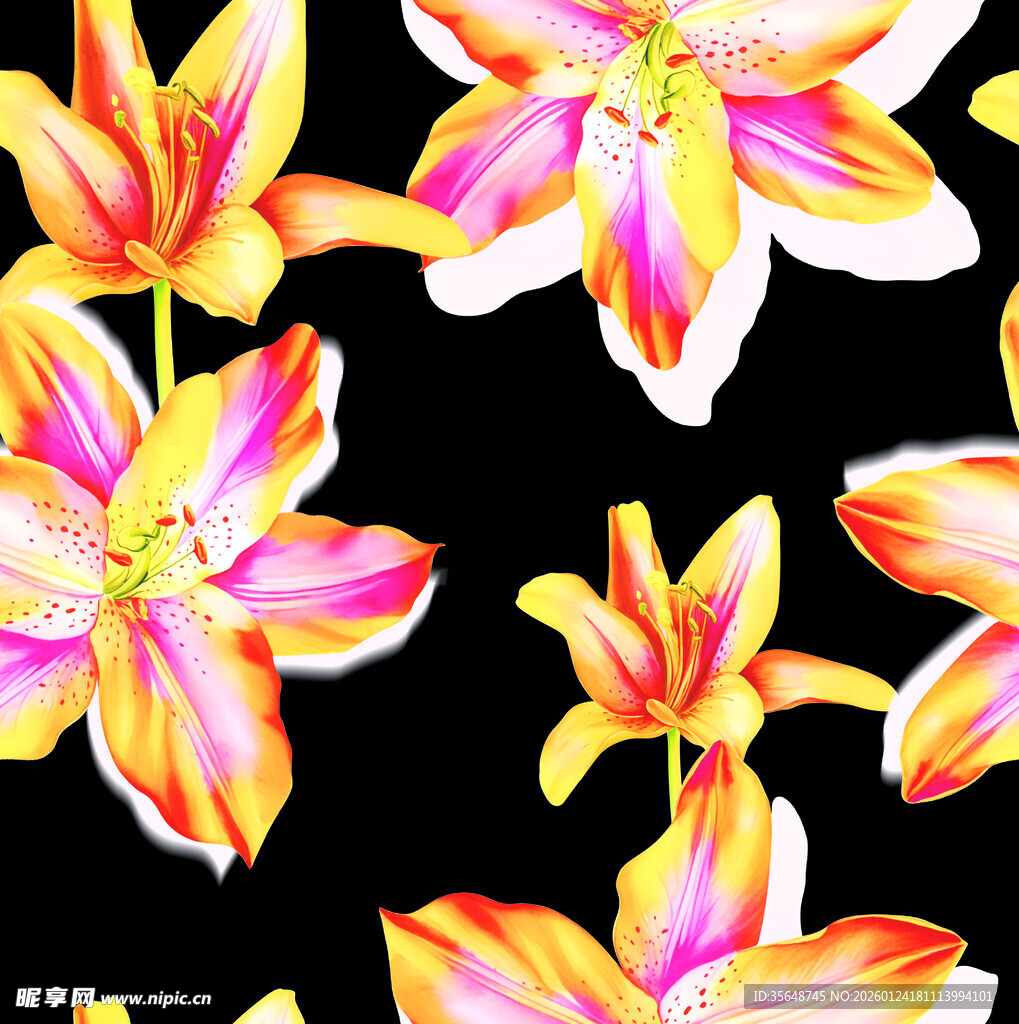 多彩百合花图案背景