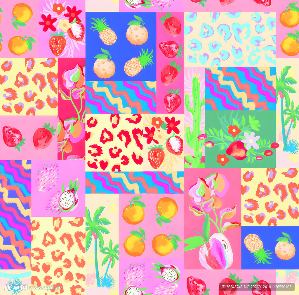 多彩水果花卉拼接图案