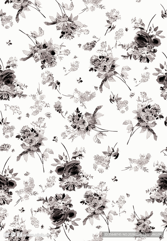 黑白花卉图案纹理背景