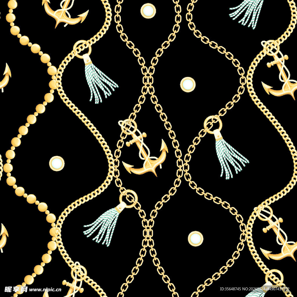航海风黑金流苏链条图案