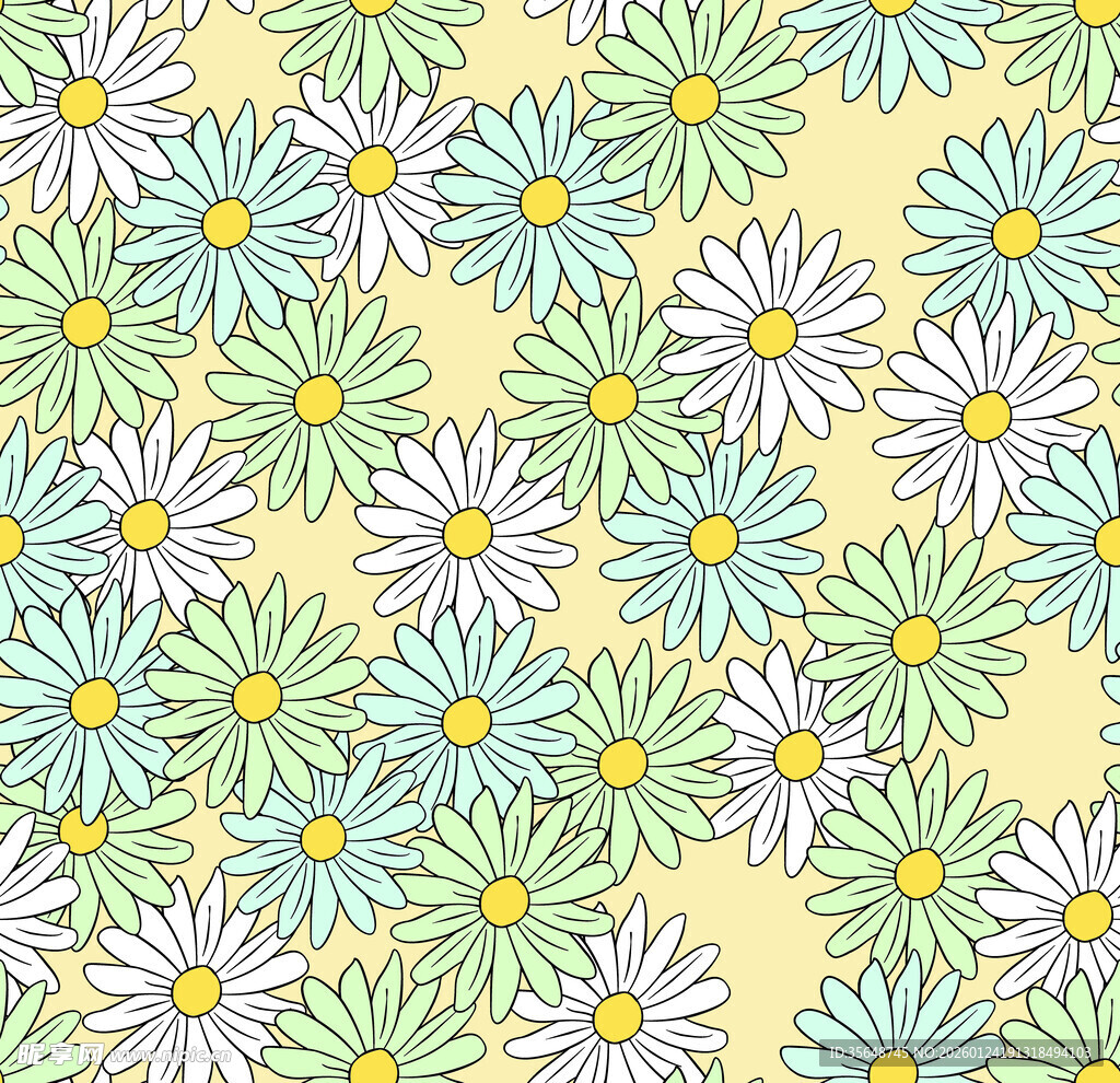 清新雏菊花卉无缝图案