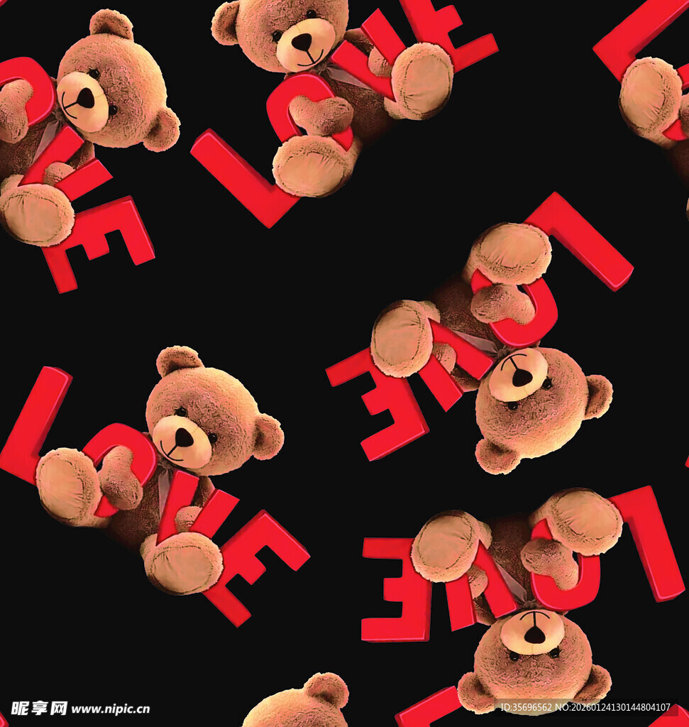 小熊与爱心图案背景