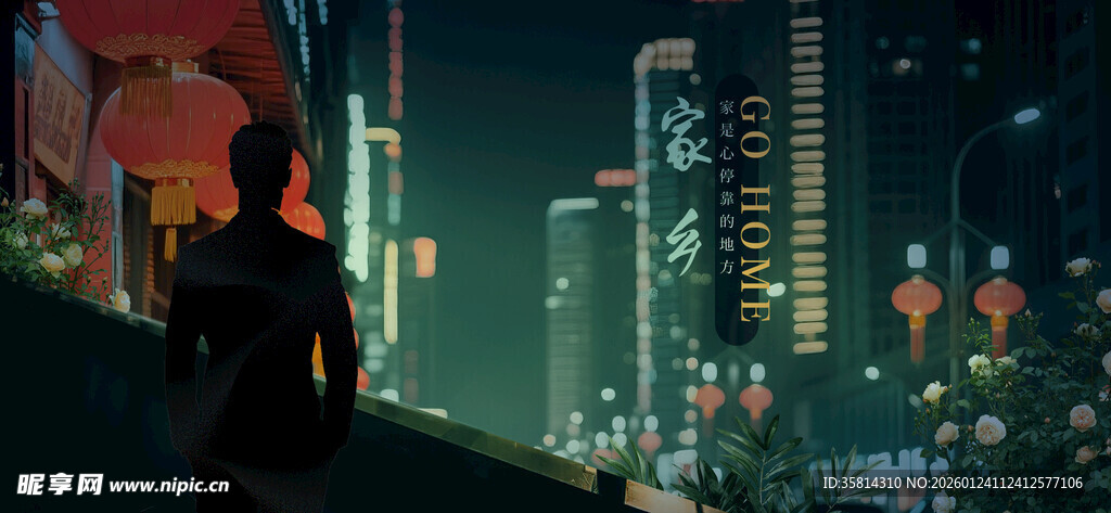 都市夜景下的孤独身影