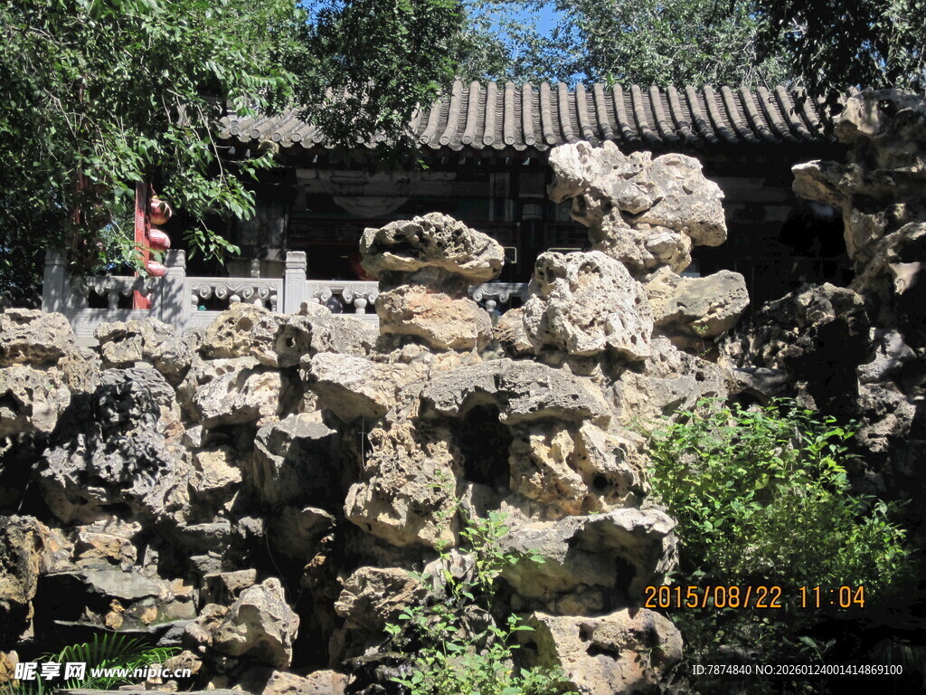 中式园林假山景观一角