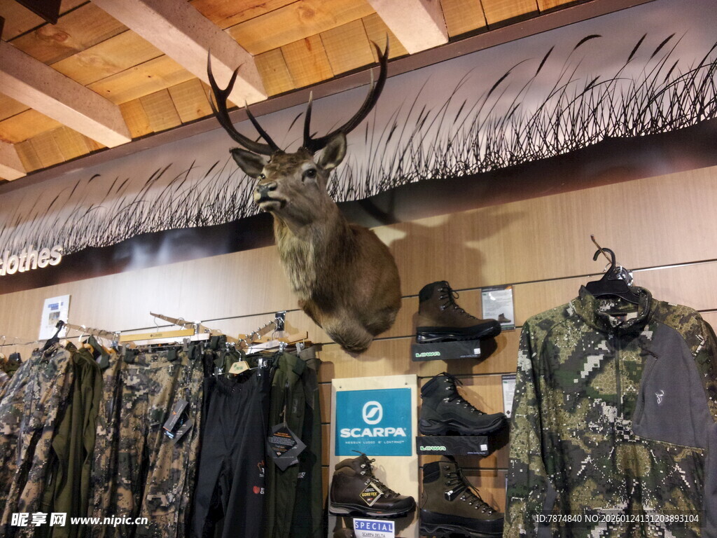 狩猎装备店 鹿头装饰陈列