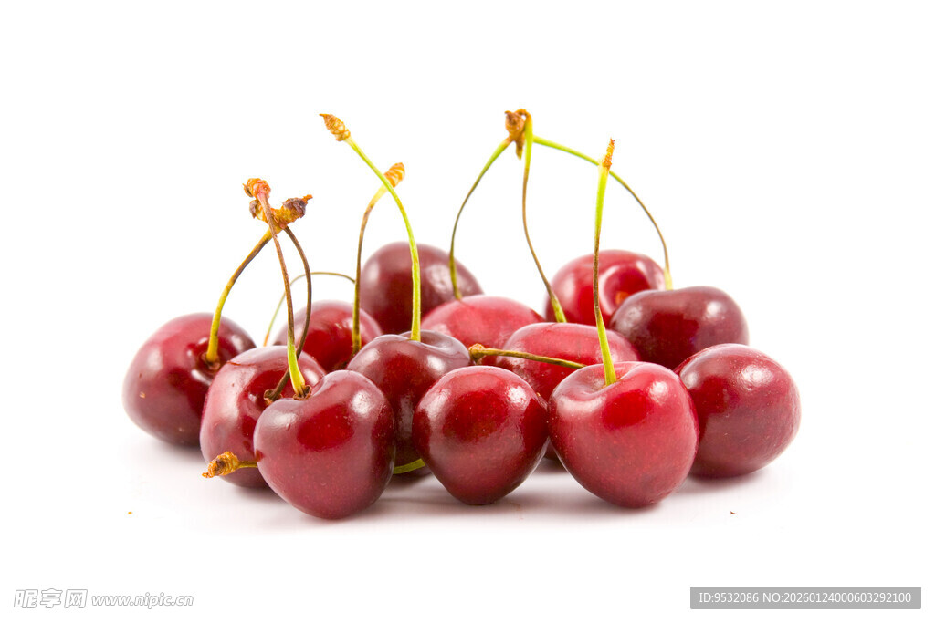 新鲜红樱桃堆叠展示