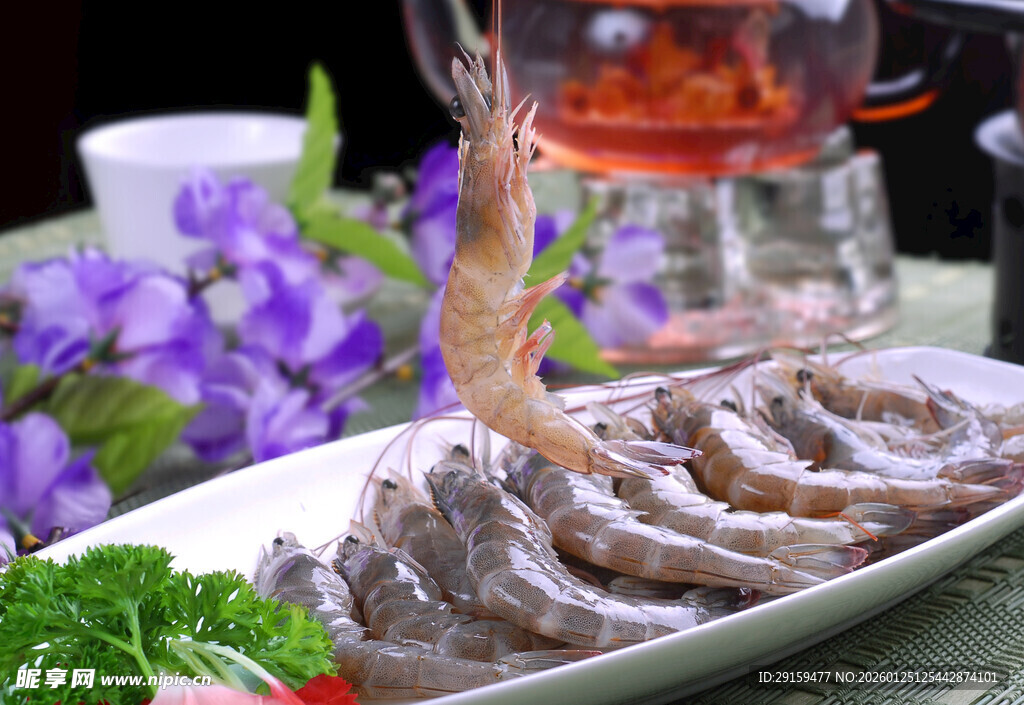 新鲜海虾摆盘