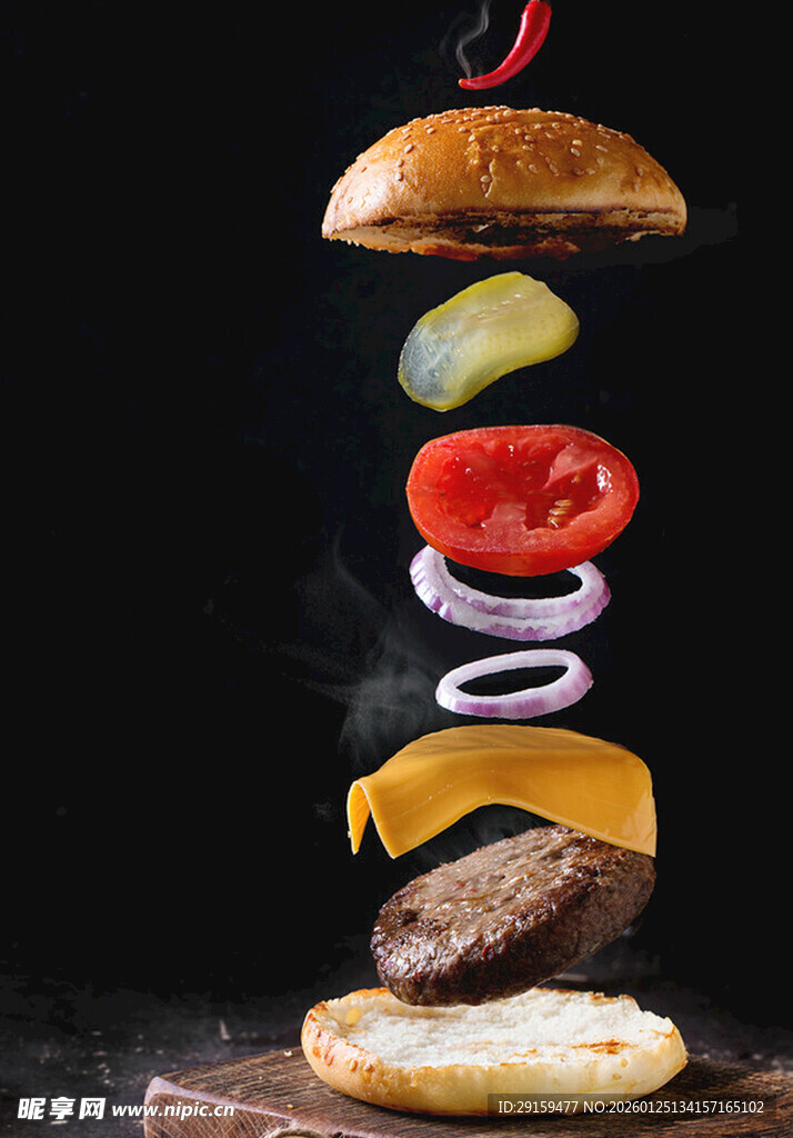 汉堡食材悬浮创意画面
