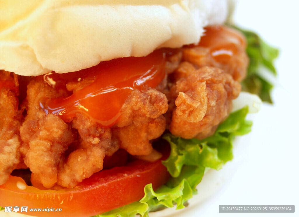 美味鸡肉汉堡特写