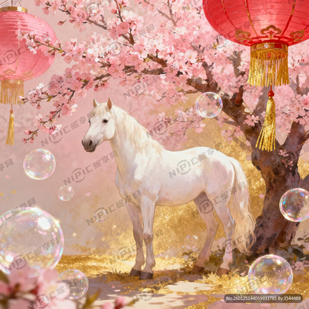 春节 马 泡泡 梦幻 桃花