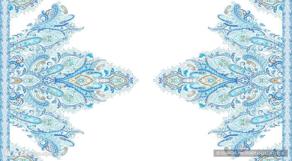 蓝色雪花对称花纹图案