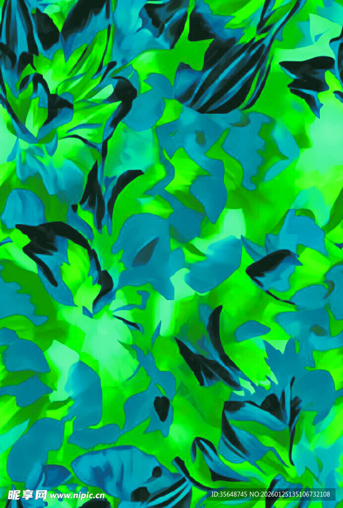 翠绿斑斓的抽象植物图案