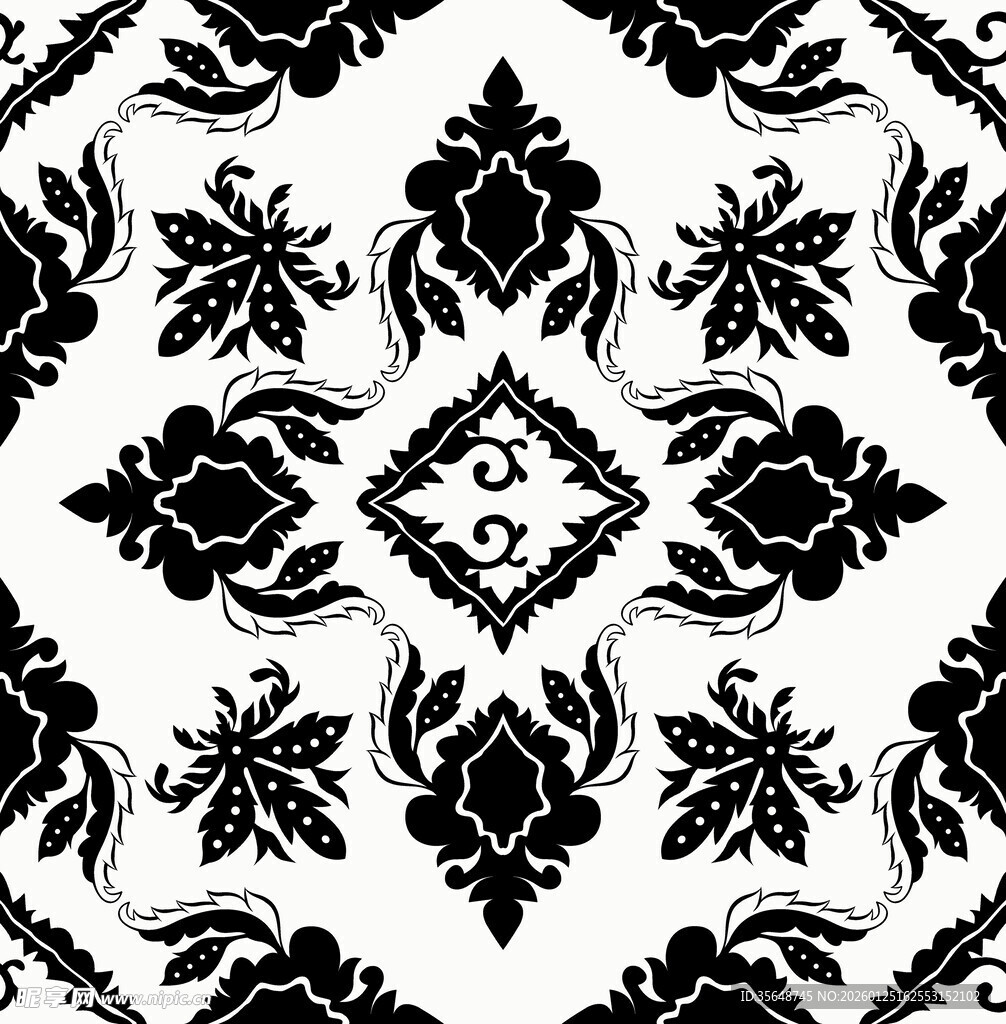 黑白花卉几何图案纹理
