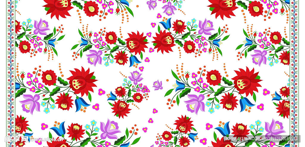 多彩花卉图案印花布料