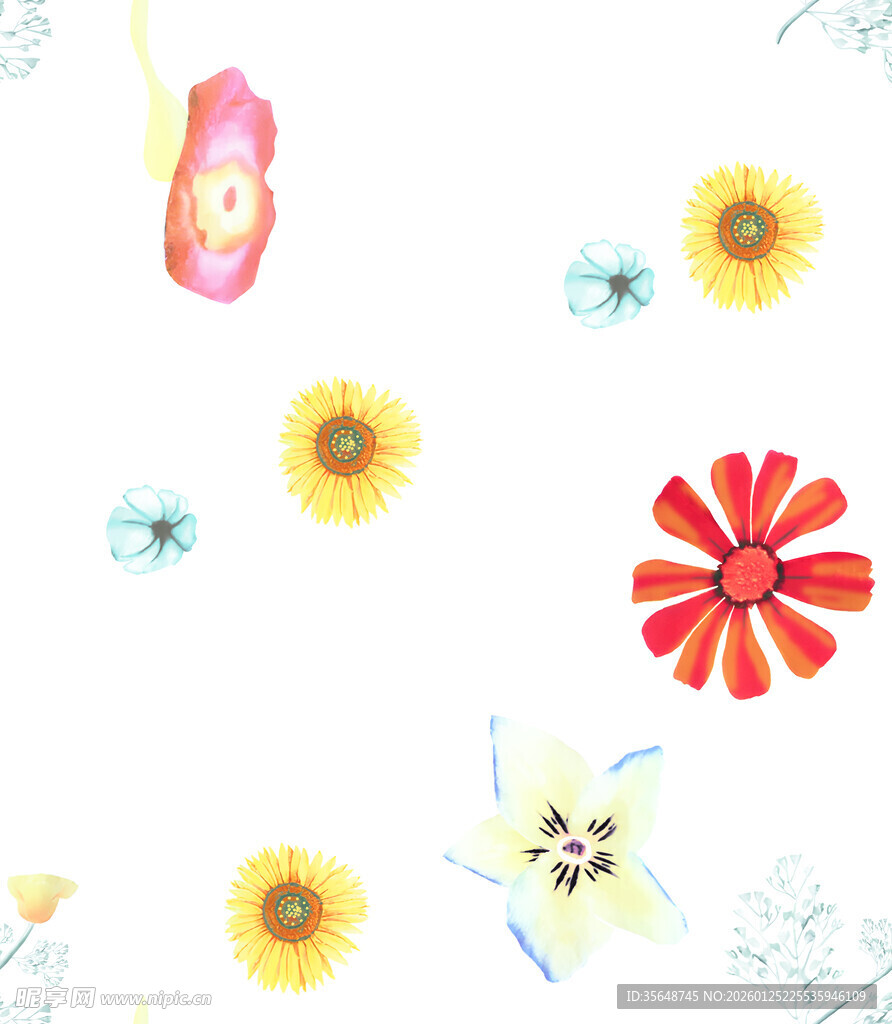 水彩花卉图案清新自然风