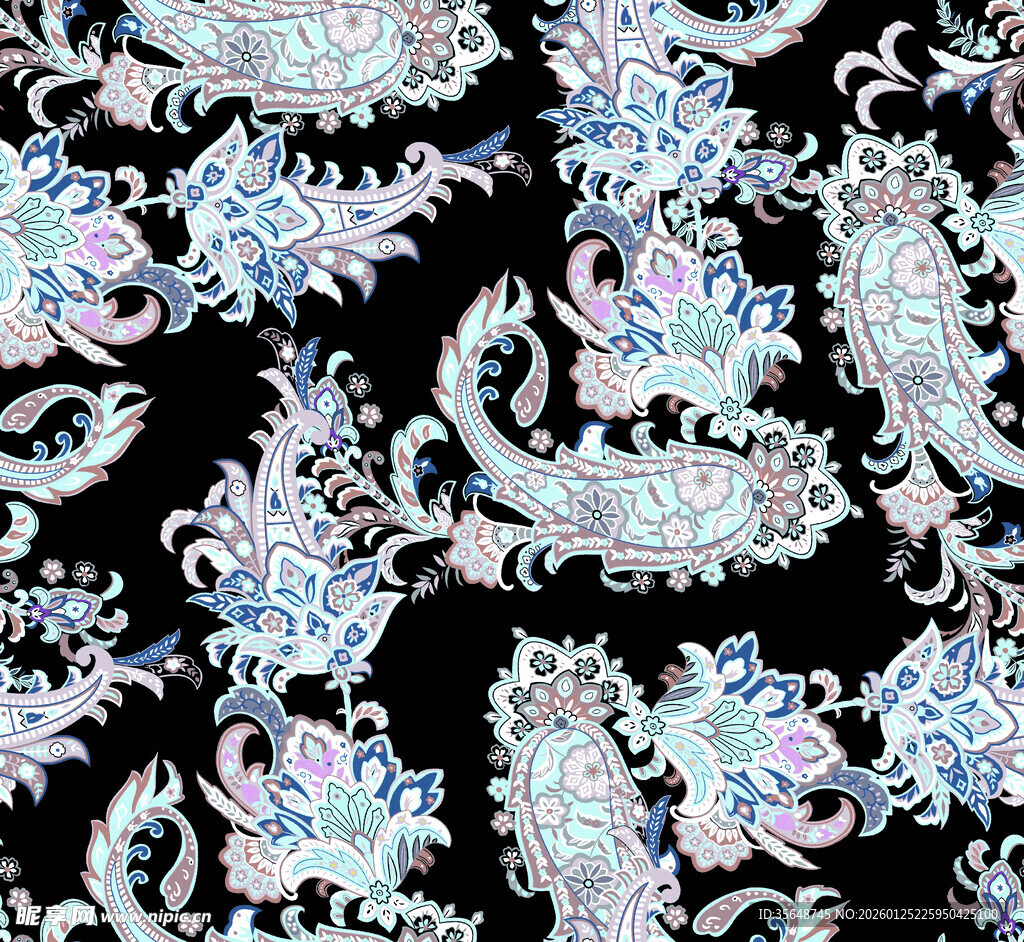 精致蓝白佩斯利花纹图案