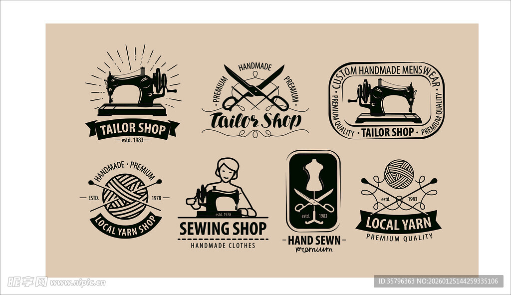 复古缝纫主题图标集合