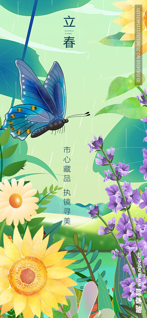 花丛中飞舞的蓝色蝴蝶