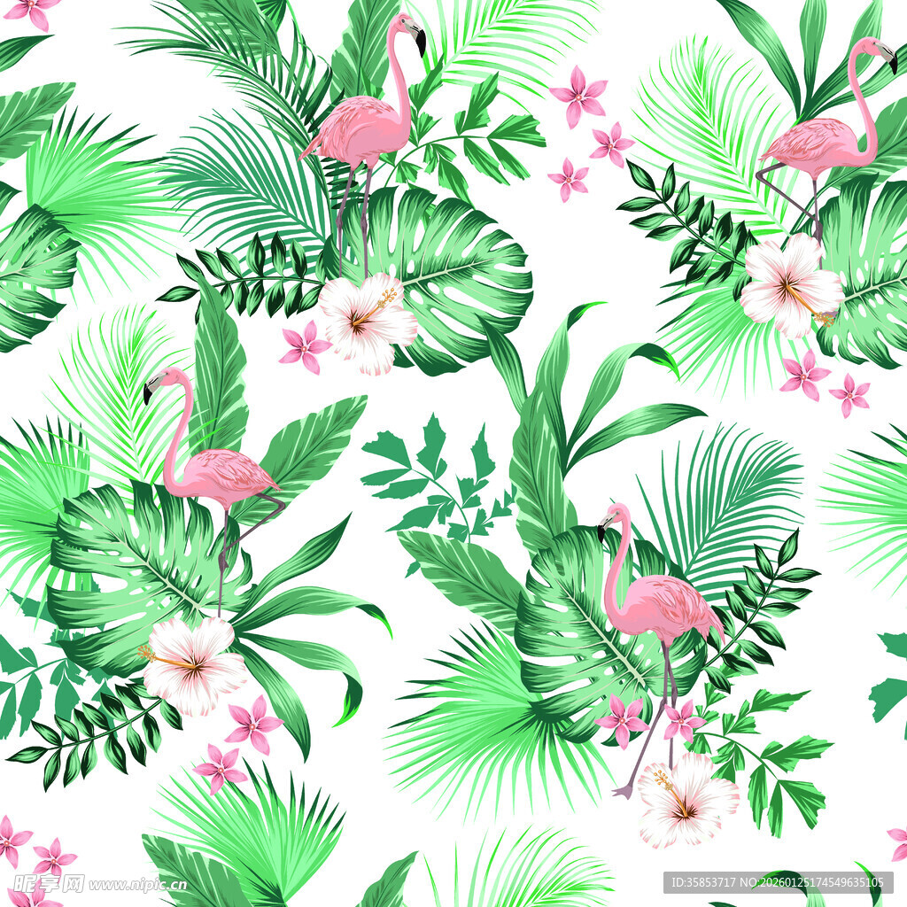 热带植物花卉无缝图案