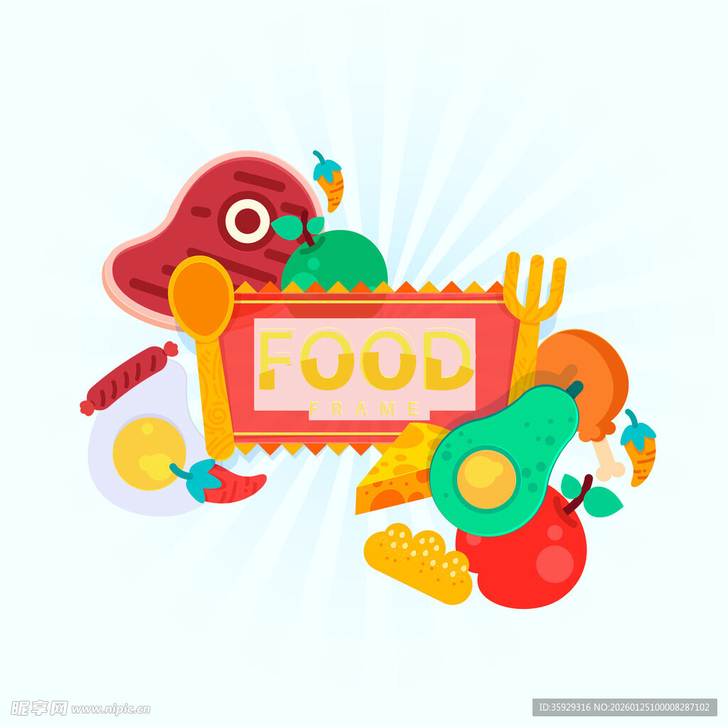 多彩食物主题卡通插画
