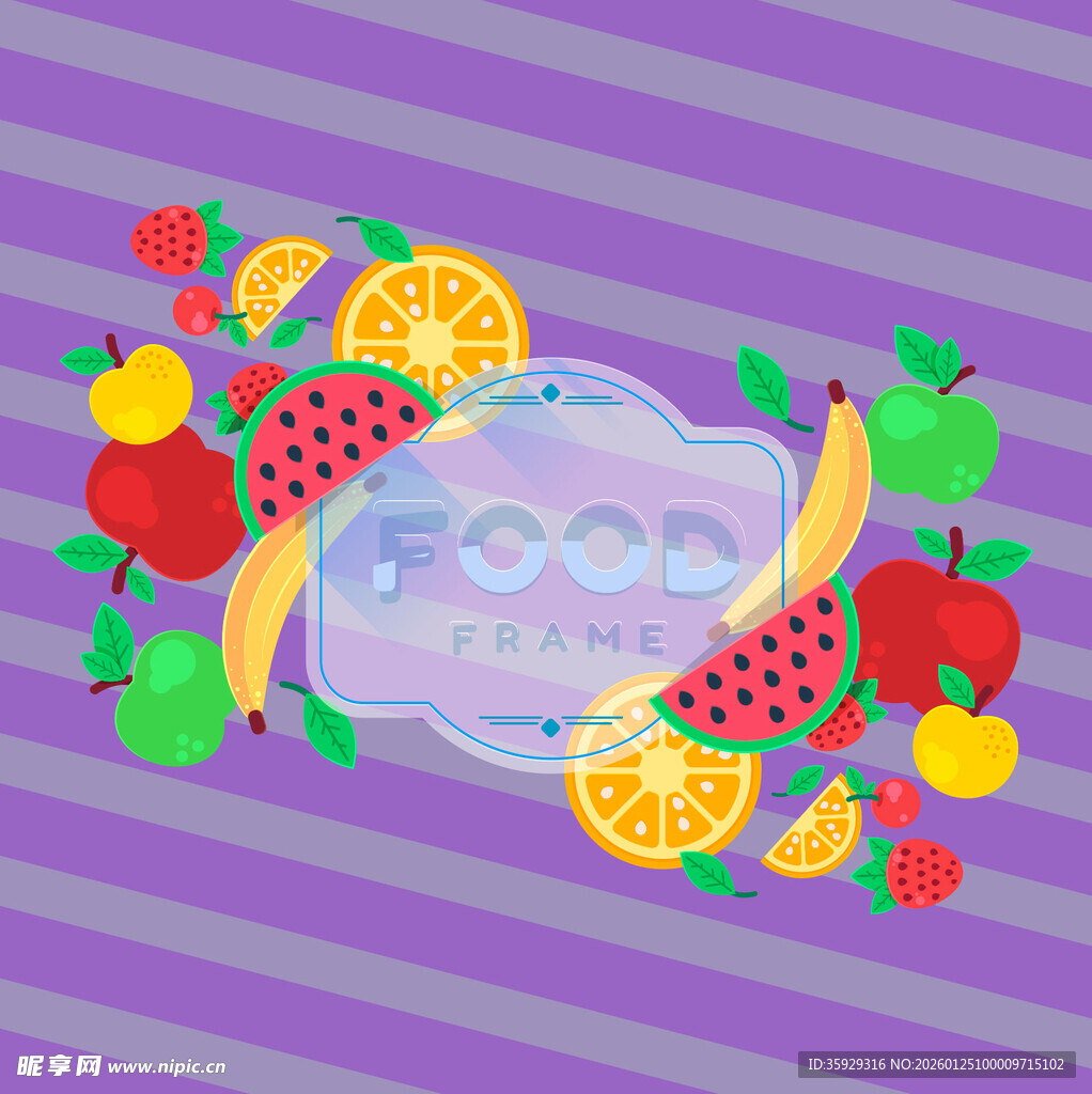 缤纷水果环绕的梦幻图案