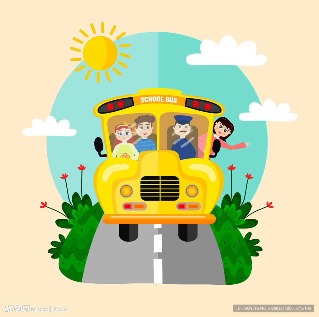 黄色校车驶向美好风景