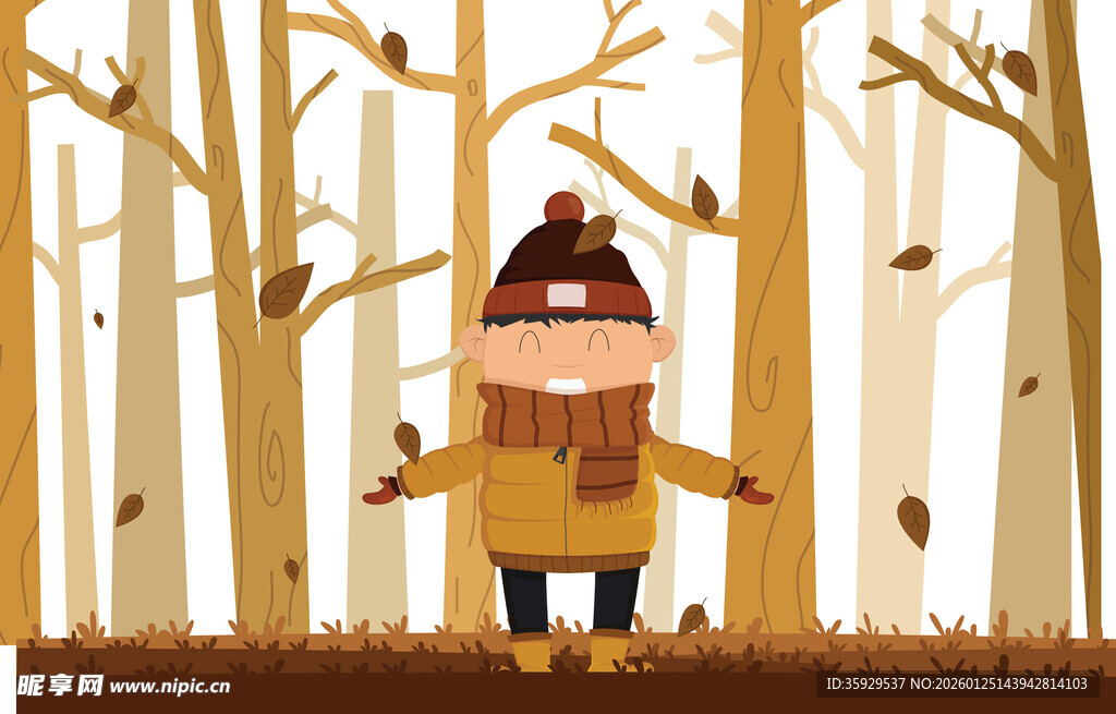 森林中戴帽的卡通人物