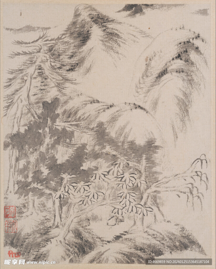 水墨山水国画作品