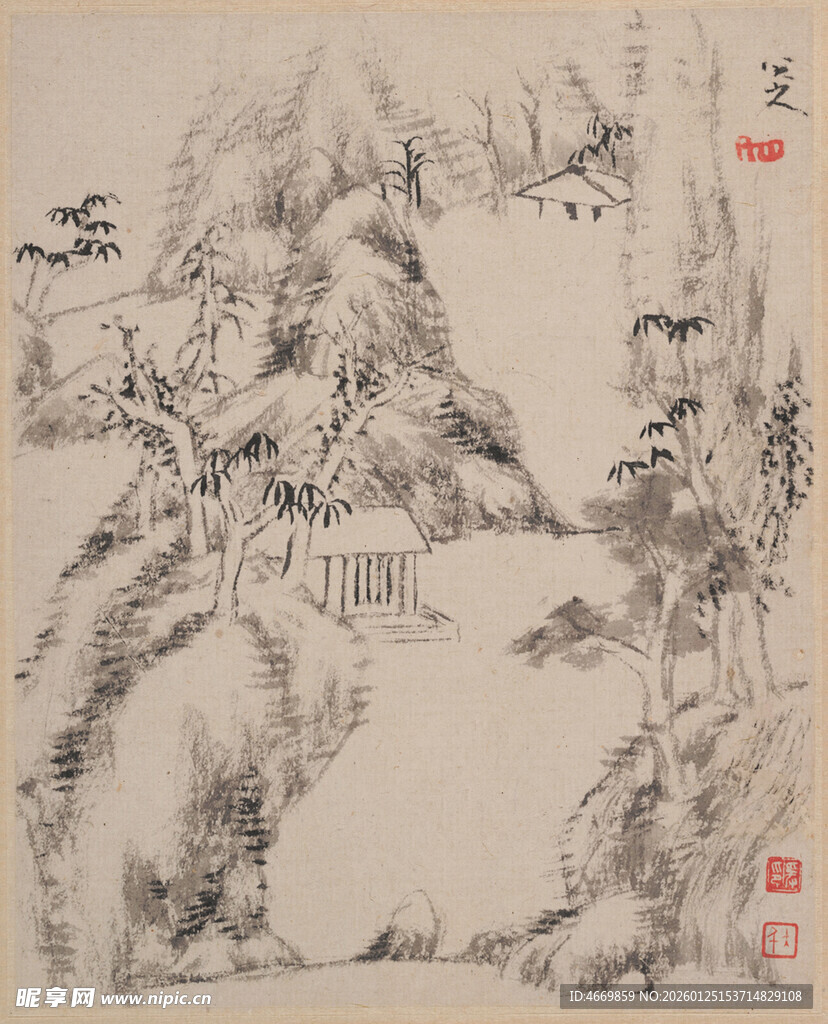 水墨山水国画作品