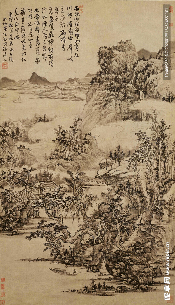 古代山水墨画风景图