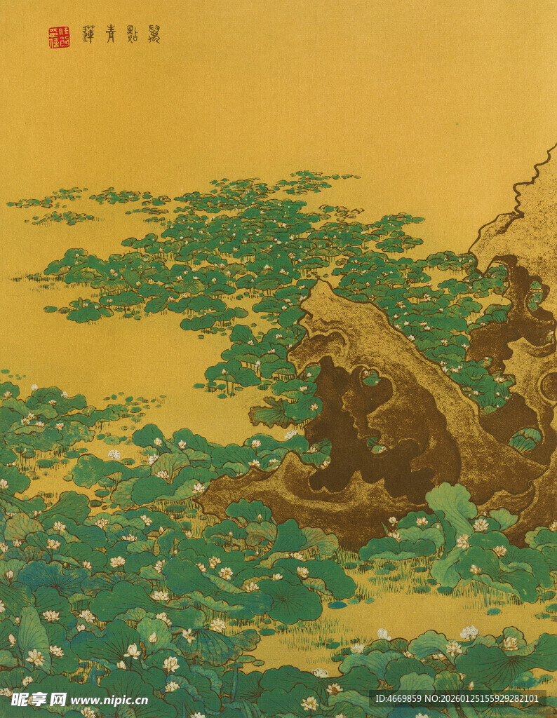 古画中的泛舟荷塘景象