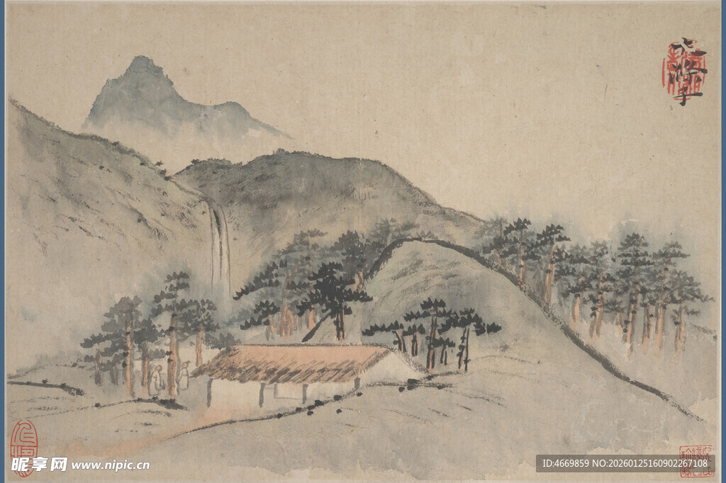 山水间的古朴屋舍