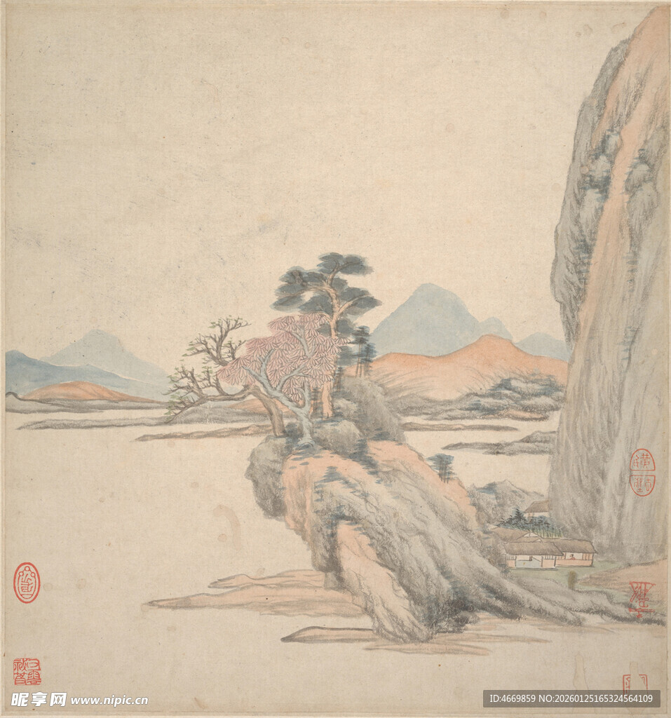 山水间人物静思图