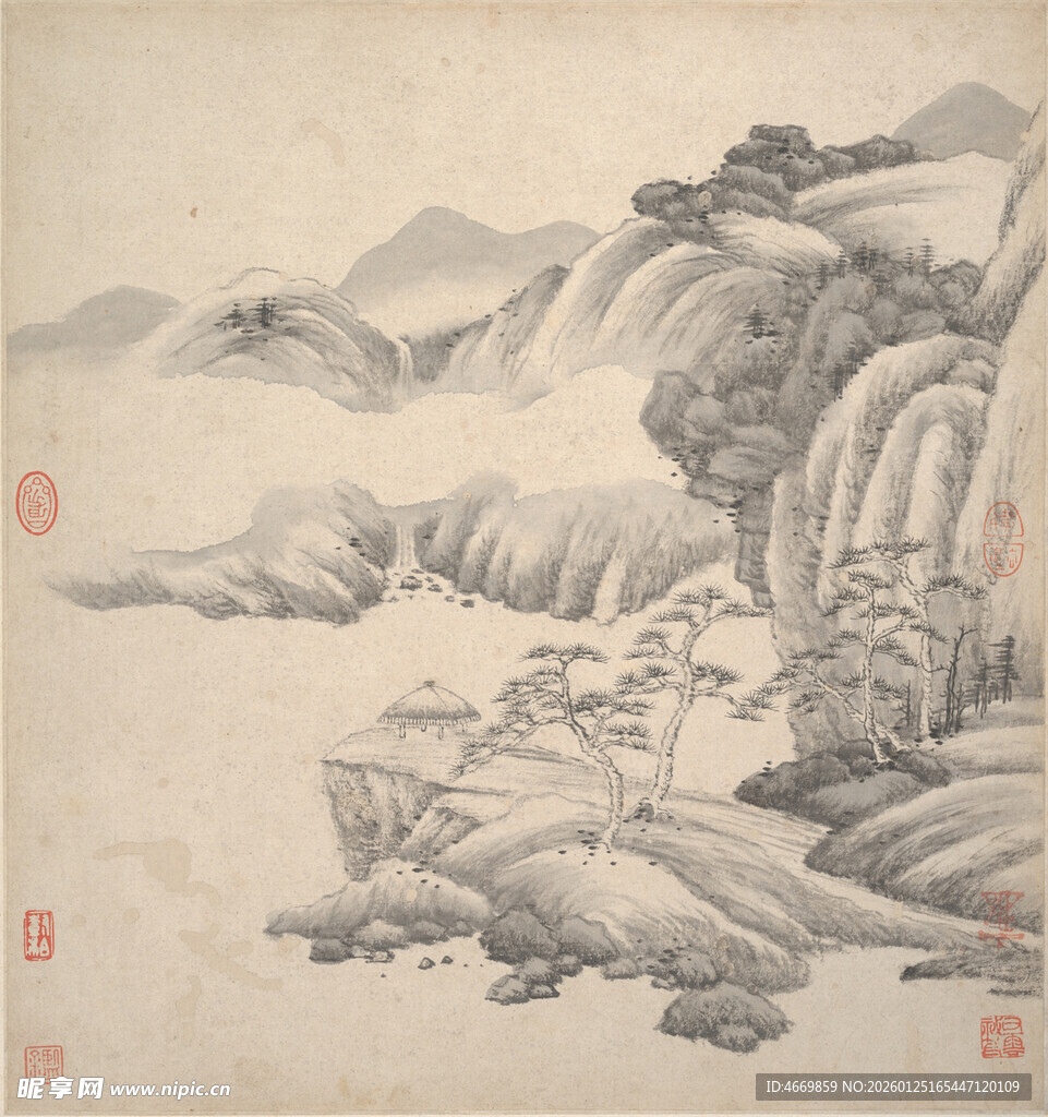 水墨山水国画风景图