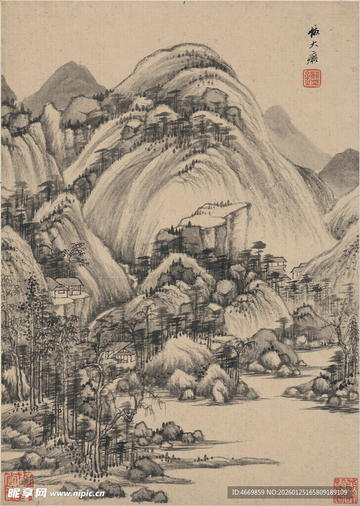 水墨山水古画意境悠远