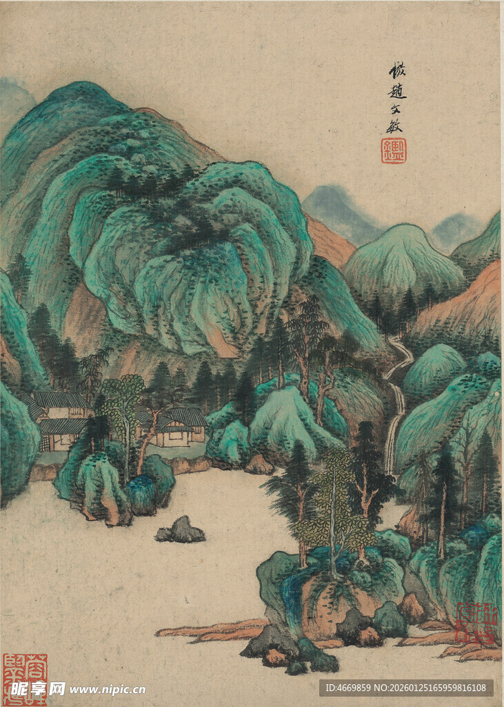 水墨山水间的葱郁景致