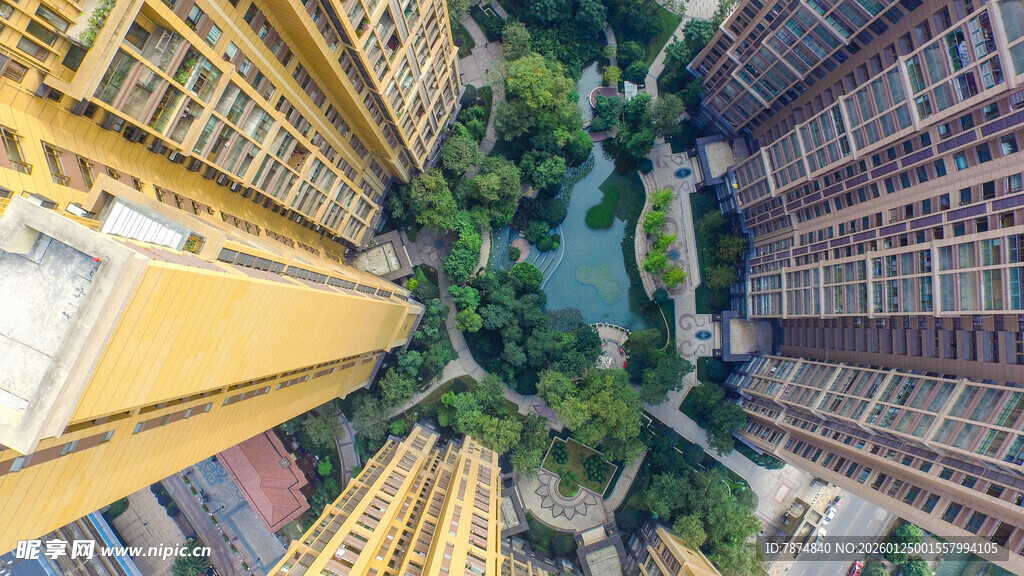 俯瞰城市楼宇间的绿意