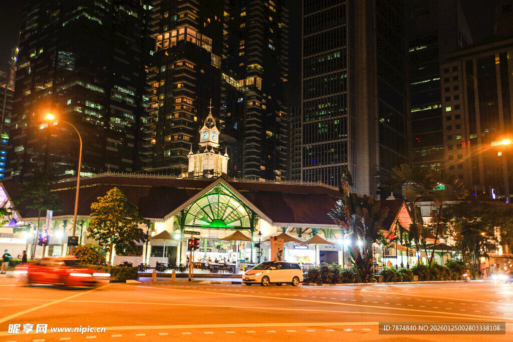 城市夜晚繁华街边小景