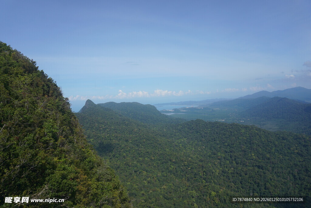 山巅远眺绿意盎然的景致