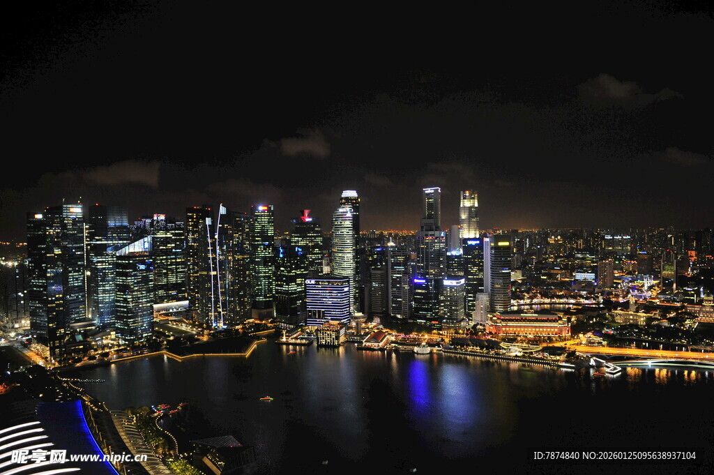 新加坡璀璨夜景城市风光