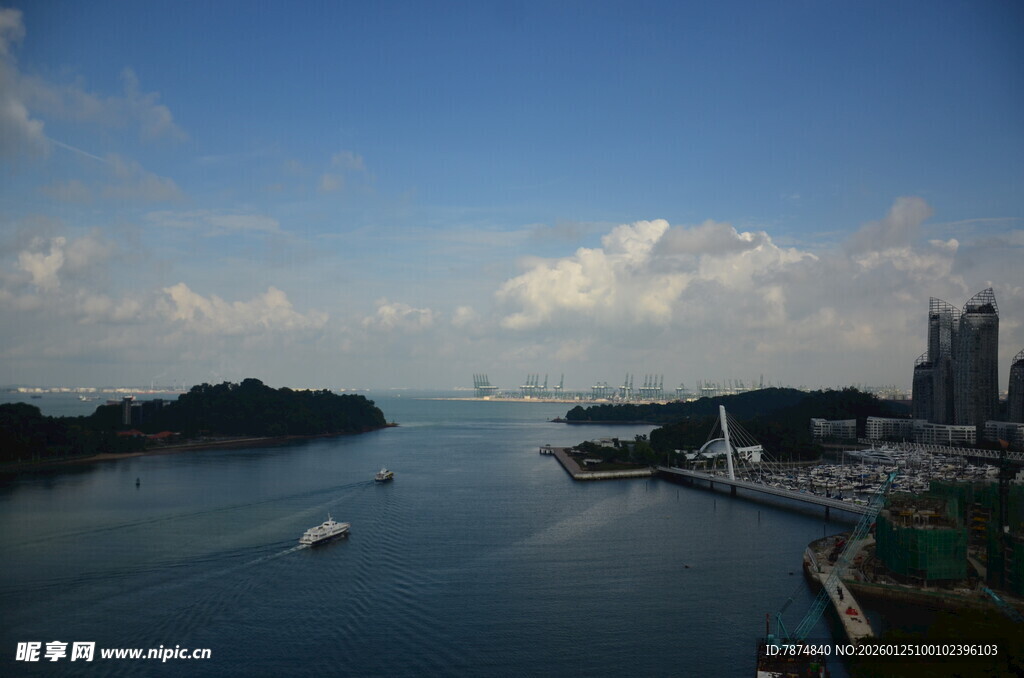 城市滨水风光俯瞰图