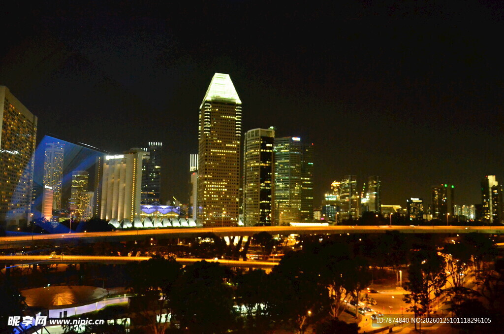 新加坡璀璨夜景城市风光