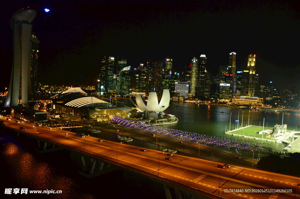 新加坡城市夜景璀璨风光