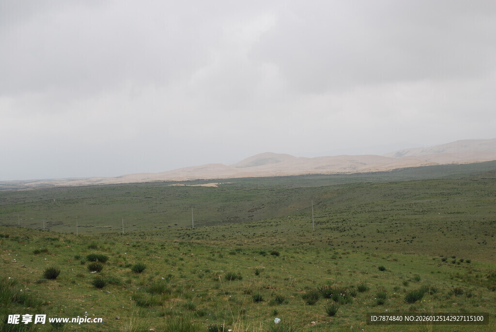 广袤草原与远处山峦景观