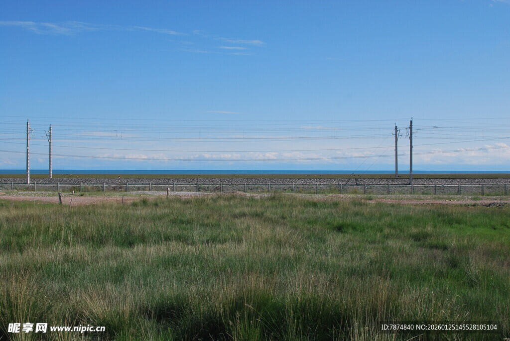 广袤草原与远方电线杆