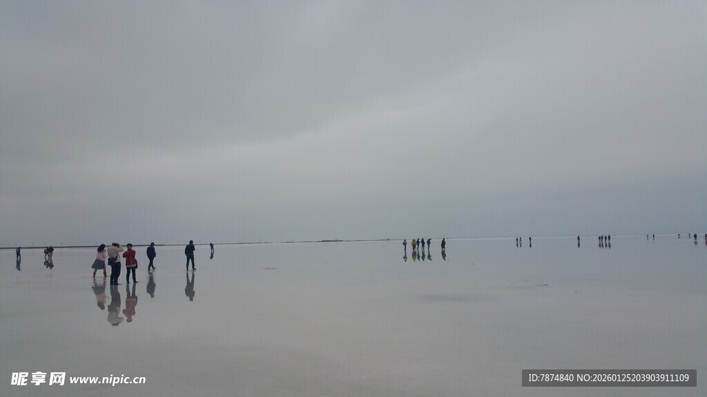 雾中人群于开阔地前行