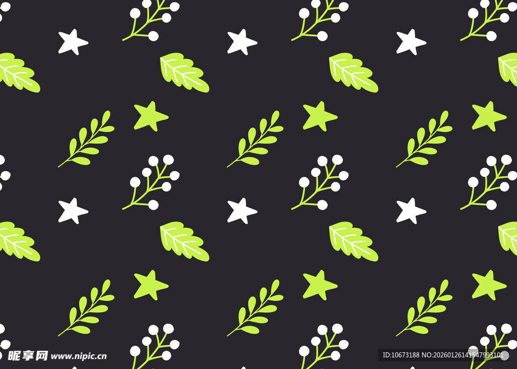 黑色底绿叶星星图案背景
