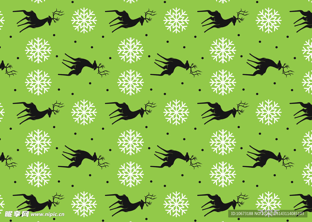 绿色底动物雪花图案背景